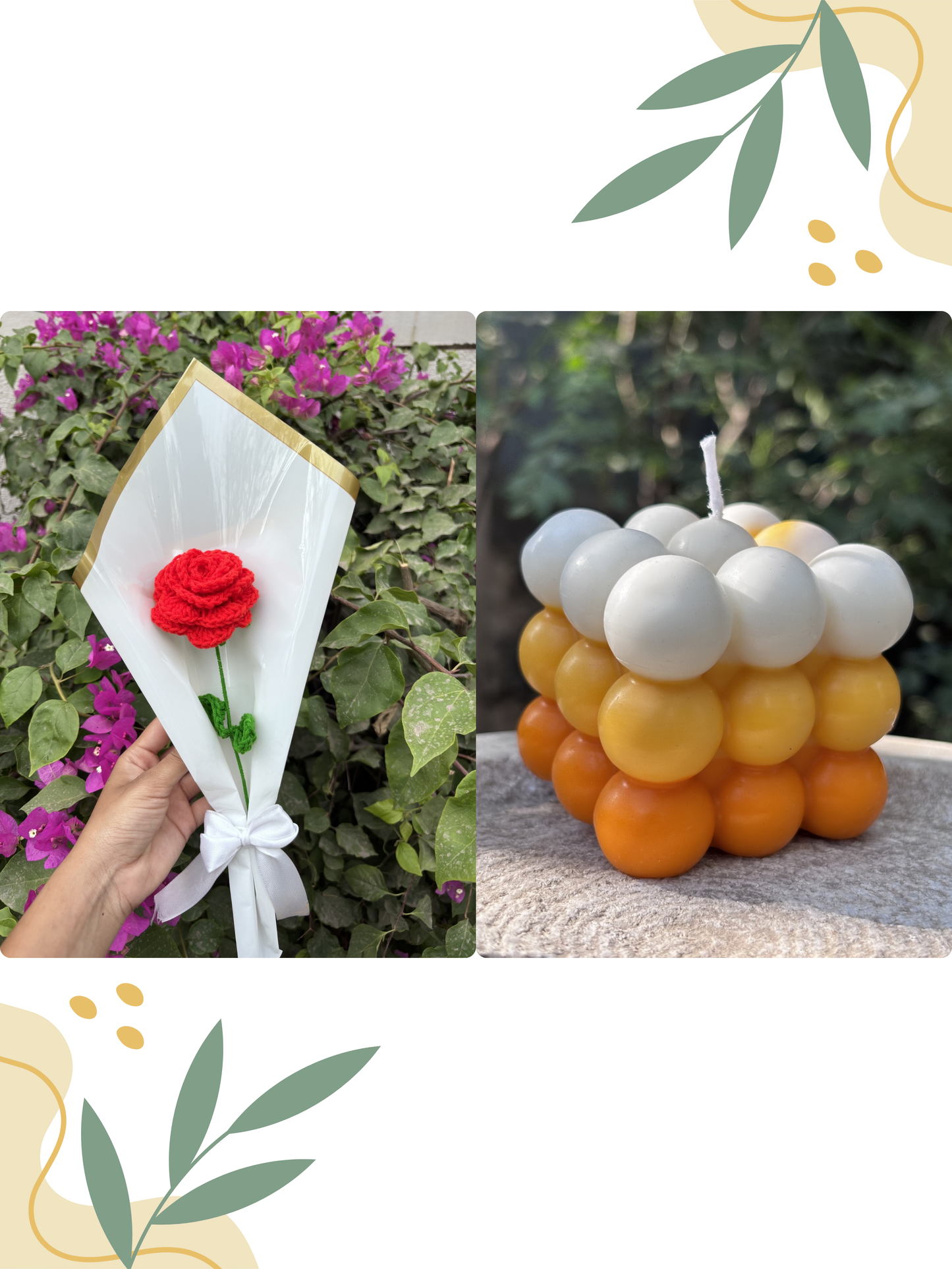 Red Rose Crochet | Bubble Shaded Scented Candle | Combo