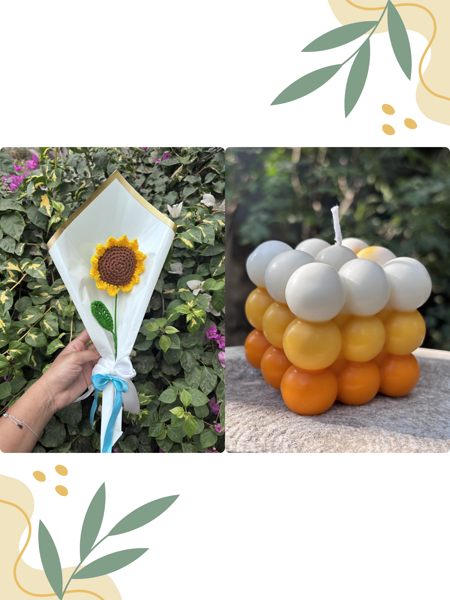 Sunflower Crochet | Bubble Shaded Scented Candle | Combo