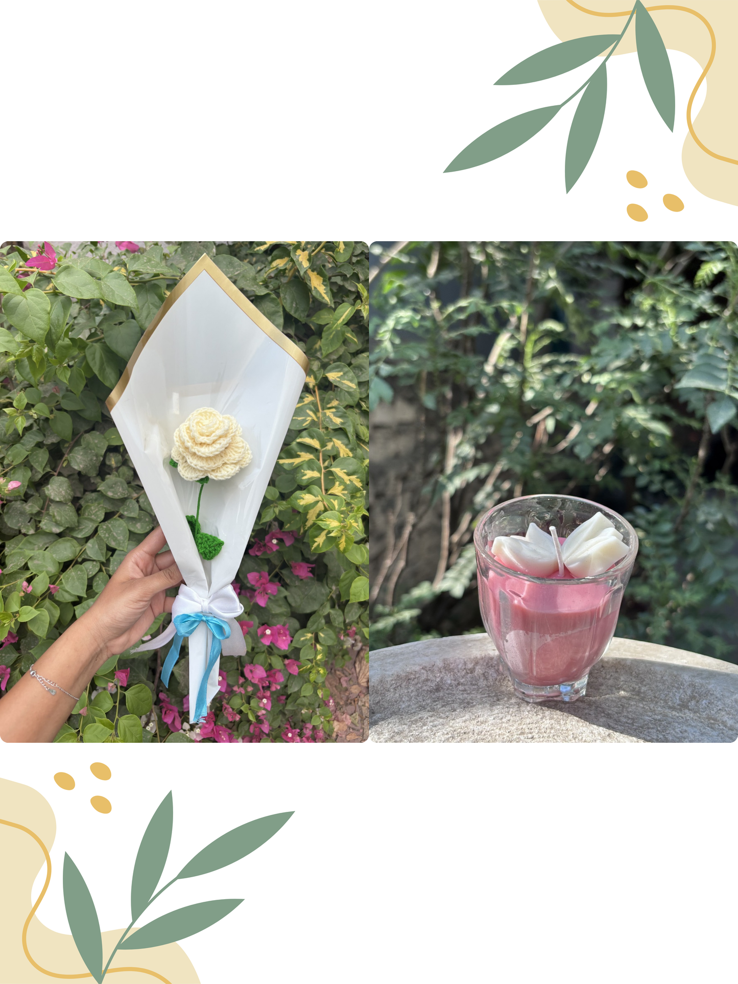 White Rose Crochet | White Tulip Scented Candle | Combo