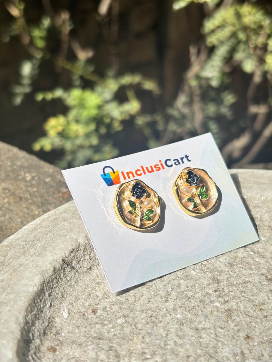 Anti tarnish Earrings | Black Flower Floral Design