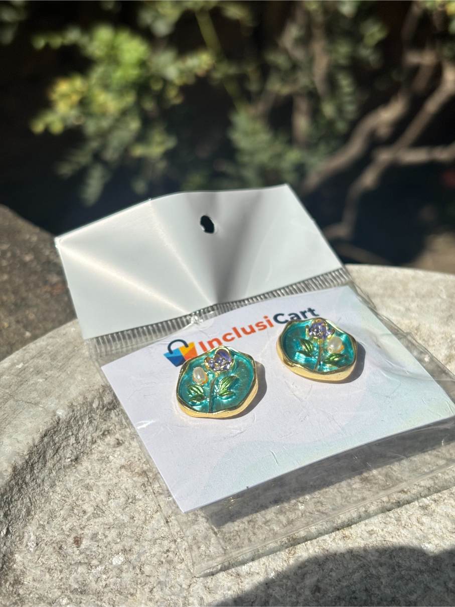 Anti tarnish Earrings | Cyan Floral Design