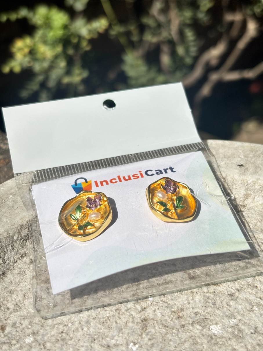 Anti tarnish Earrings | Golden Floral Design