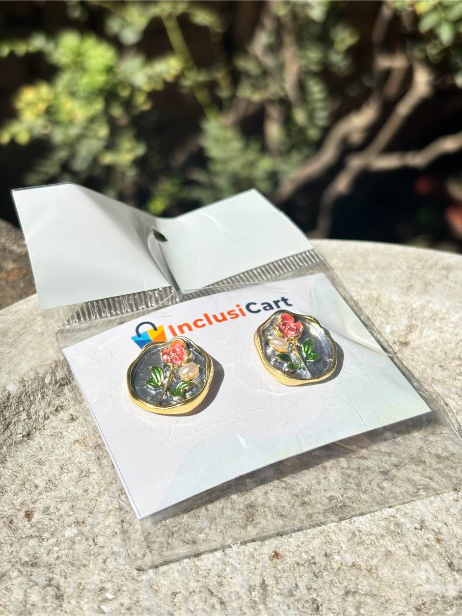 Anti tarnish Earrings | Grey Floral Design