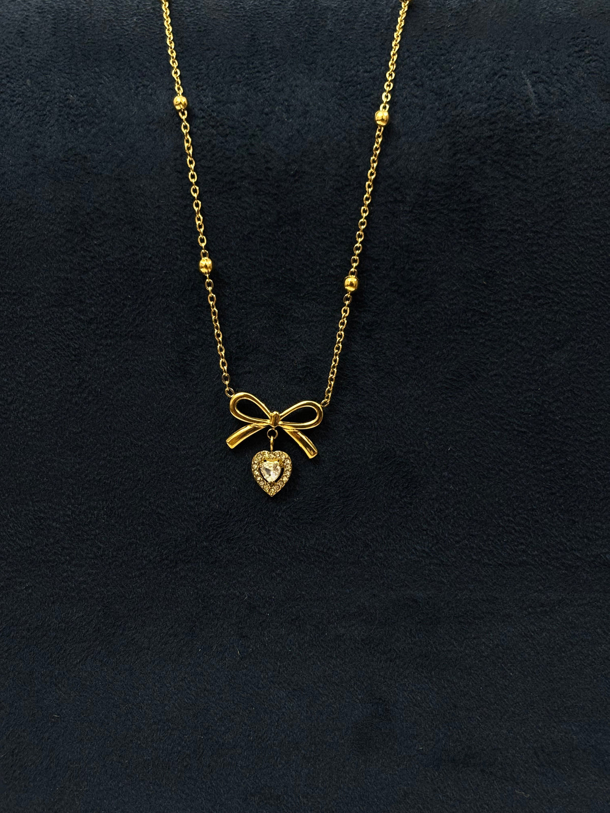 Anti tarnish Necklace | Bow With Heart Pendant