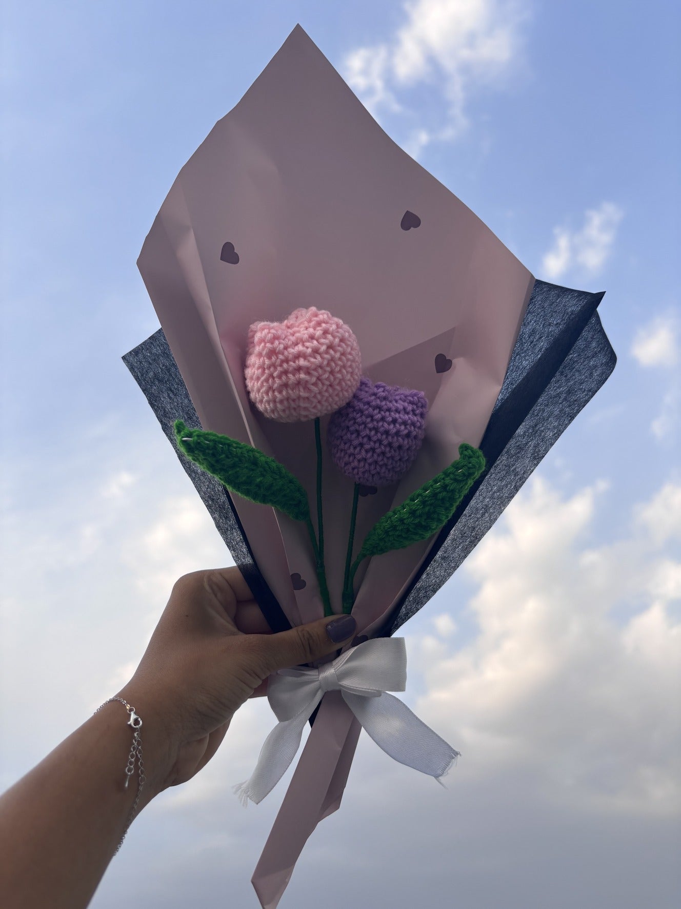 Crochet Bouquet | Baby Pink Lavendar Double Tulip