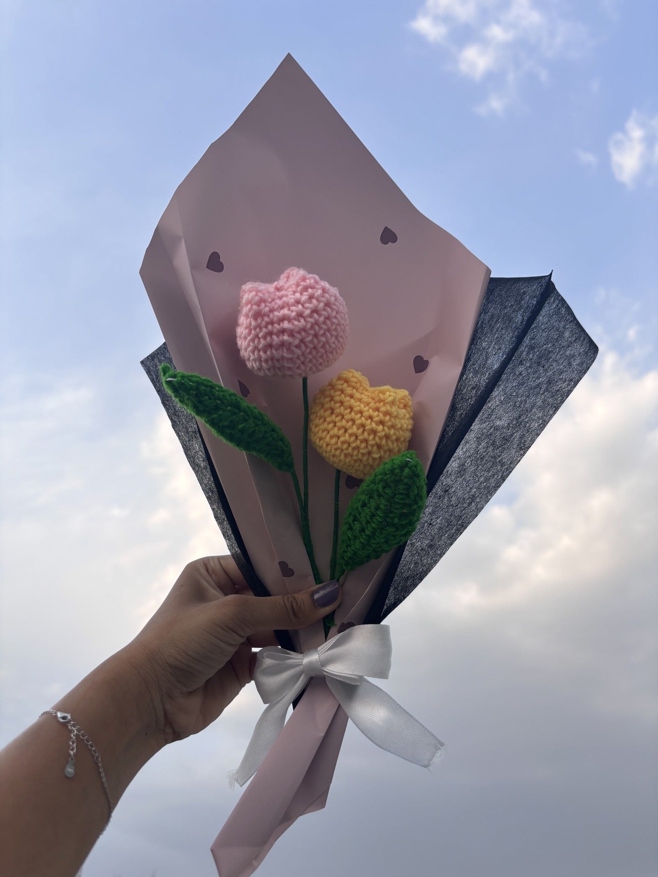 Crochet Bouquet | Baby Pink Yellow Dual Tulip