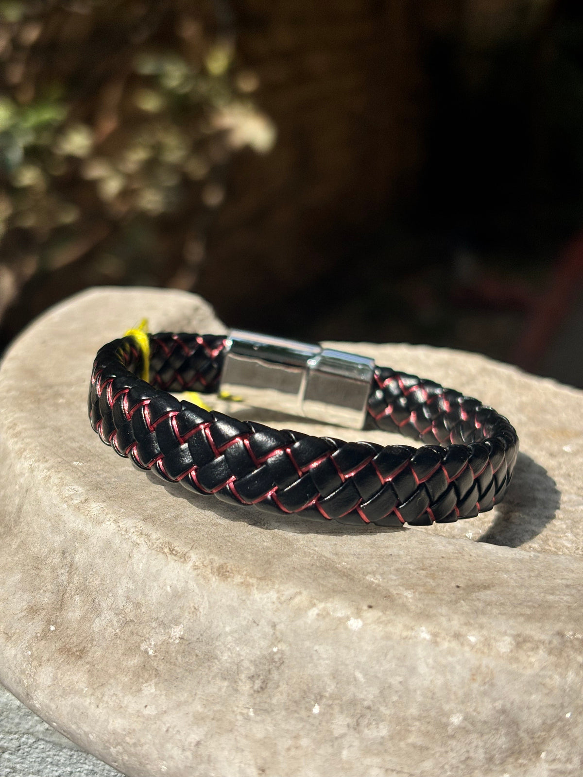 Mens Leather Bracelet | Black & Red Braided Leather Bracelet
