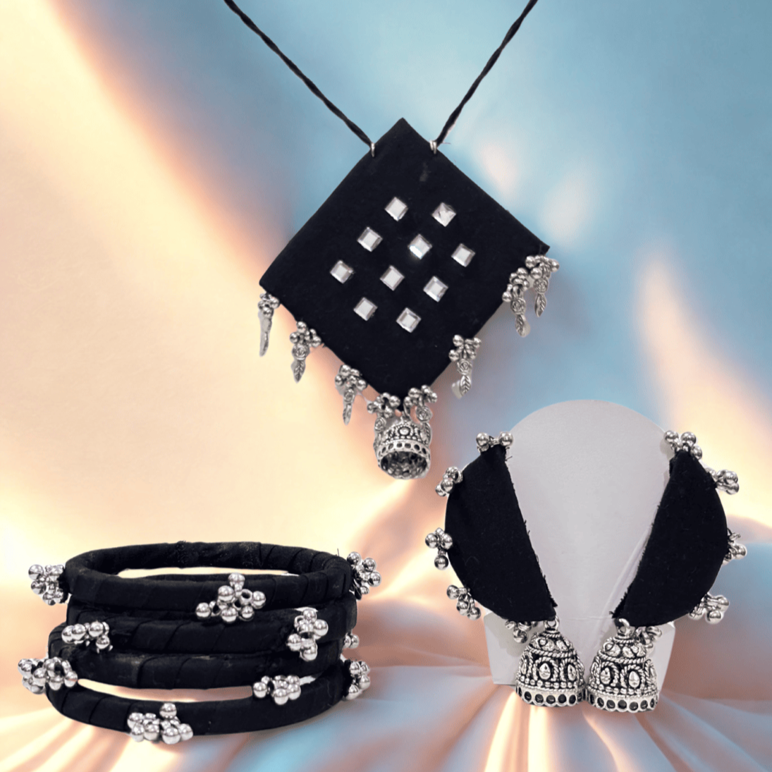Handmade Fabric Jewellery Set | Chandni Charcoal