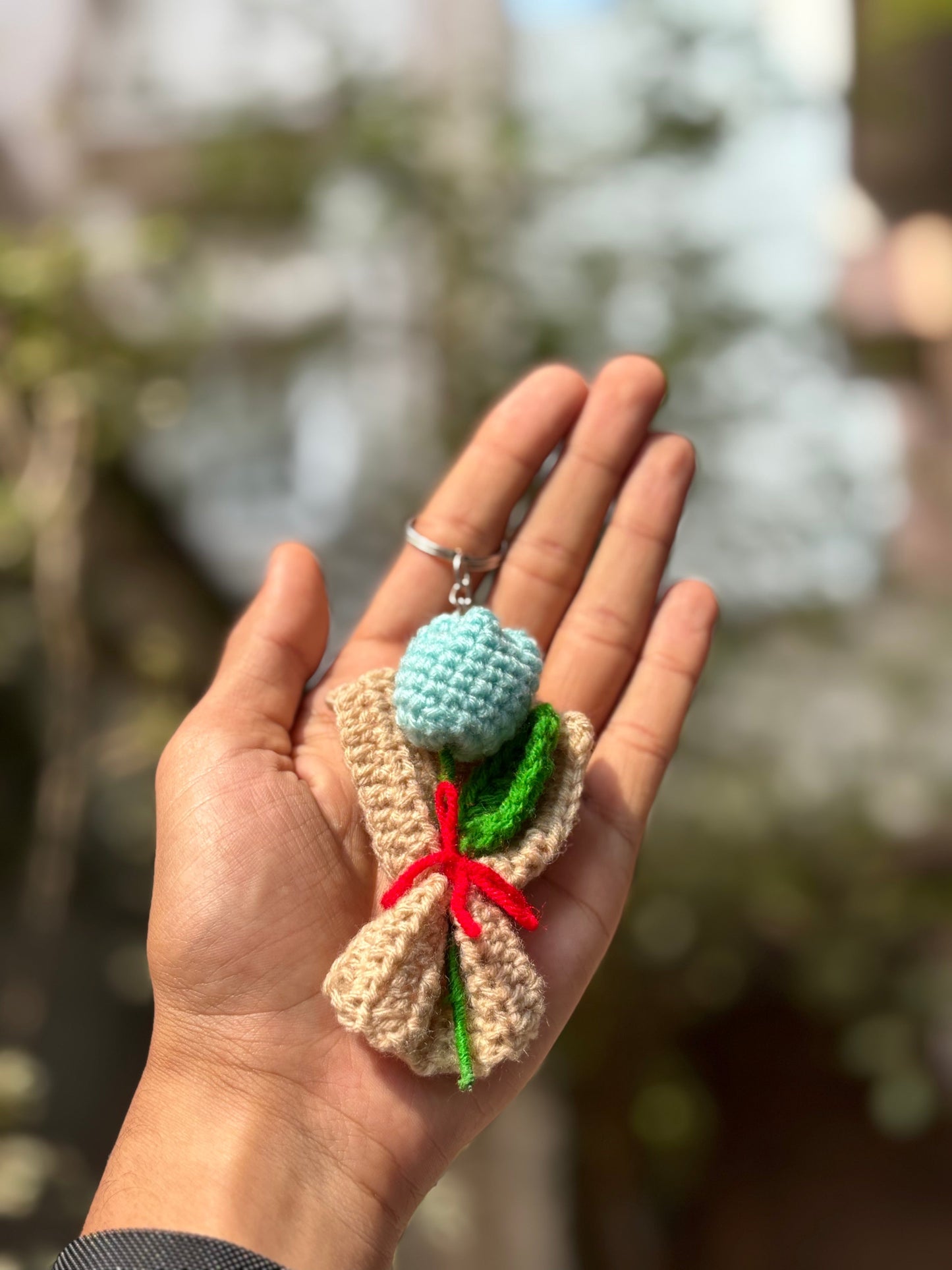 Crochet Keychain | Mini Bouquet | Blue Tulip