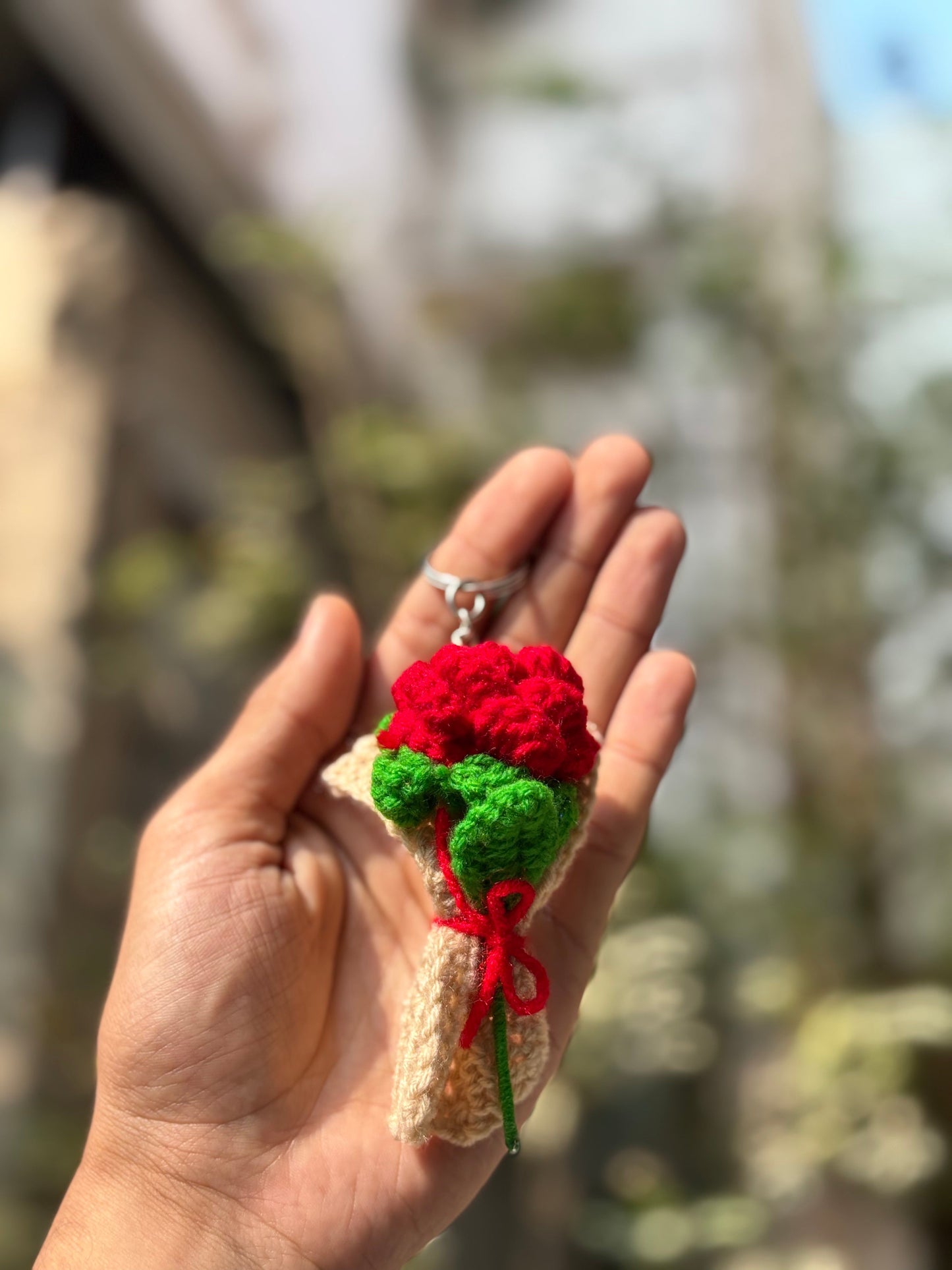Crochet Keychain | Mini Bouquet | Red Rose