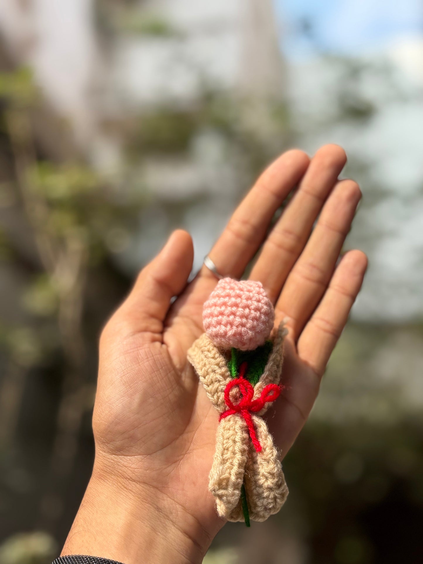 Crochet Keychain | Mini Bouquet | Baby Pink Tulip