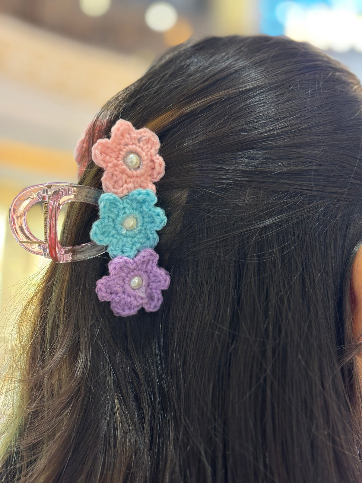 Crochet Clutcher | Triple Flower | Multi Color Pink Blue Lavender