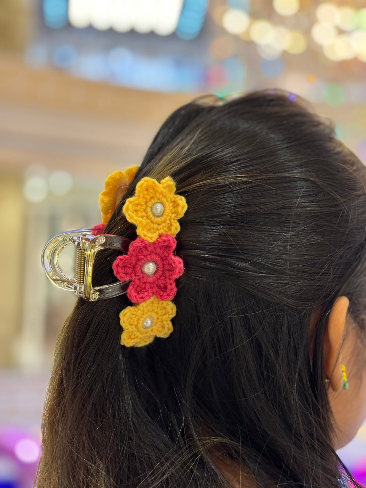 Crochet Clutcher | Triple Flower | Multi Color Yellow Cherry Flower