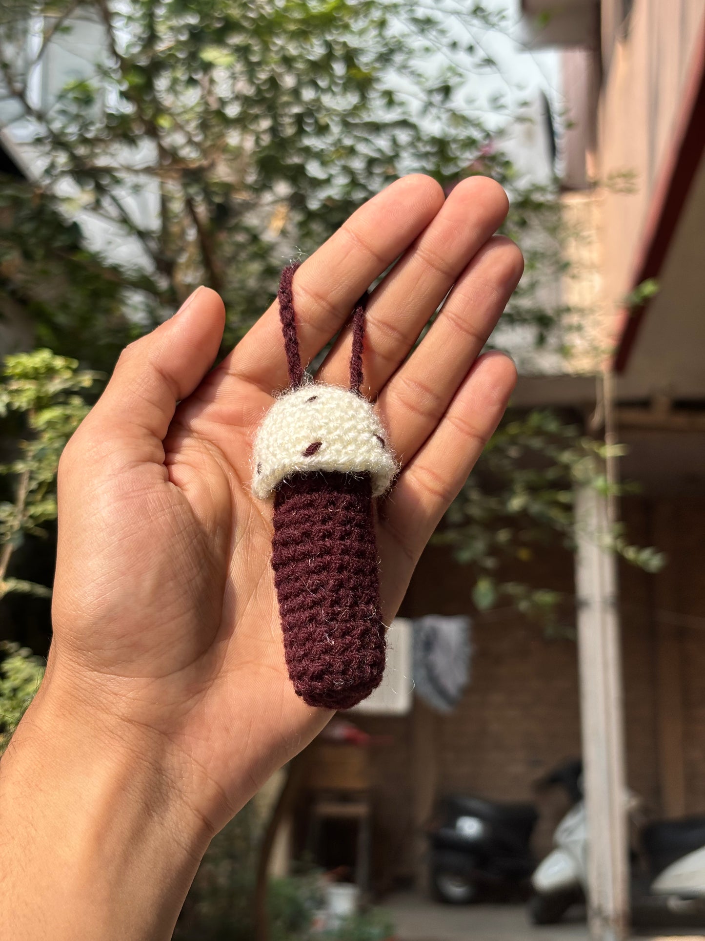 Crochet Lipstick Holder | Mushroom Design Black Holder with White Top