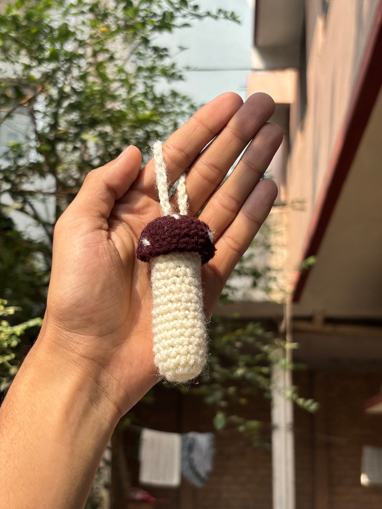 Crochet Lipstick Holder | Mushroom Design White Holder with Black Top