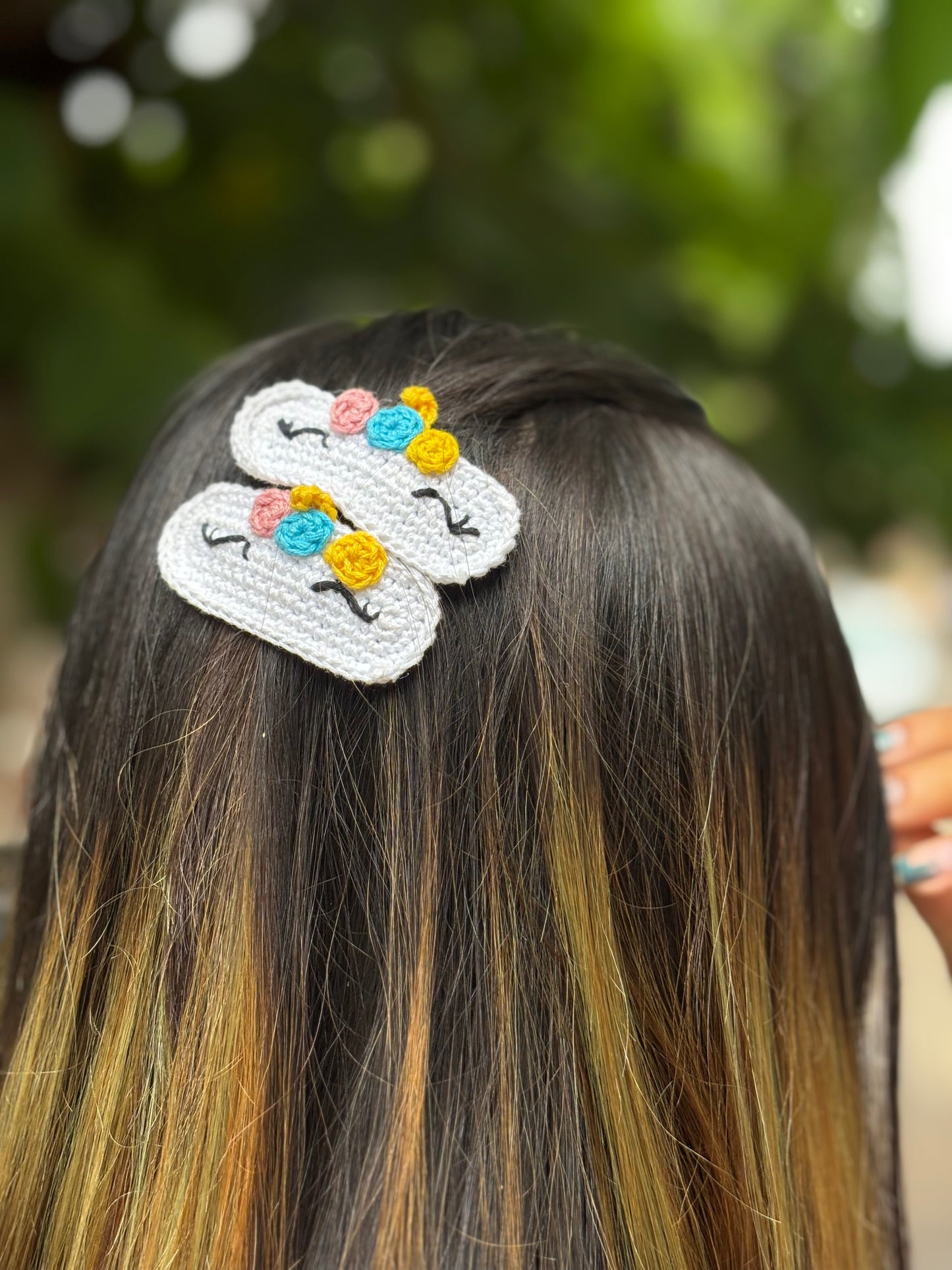 Crochet Hair Clip | White Multi Color | Pair