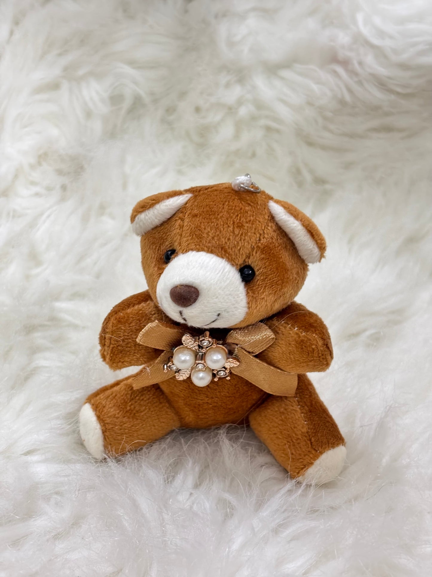 Keychain | Cute Brown Teddy with Pearl Bow