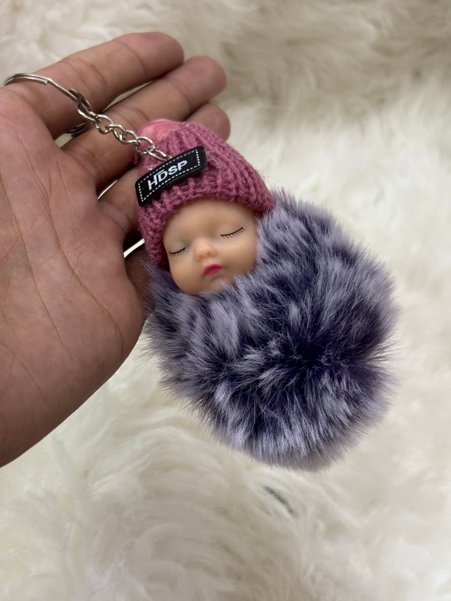 Cute Fur Baby Keychain Lavendar