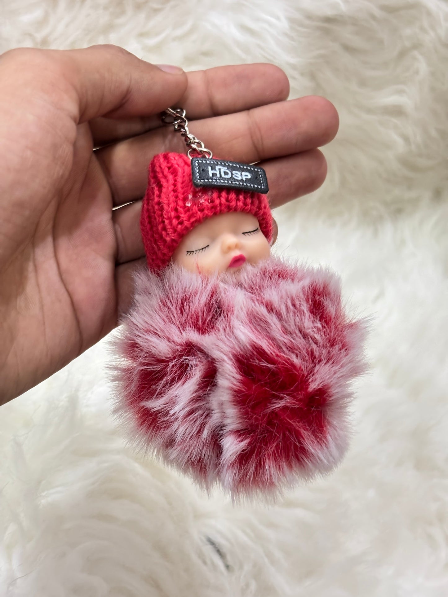 Cute Fur Baby Keychain – Light Red