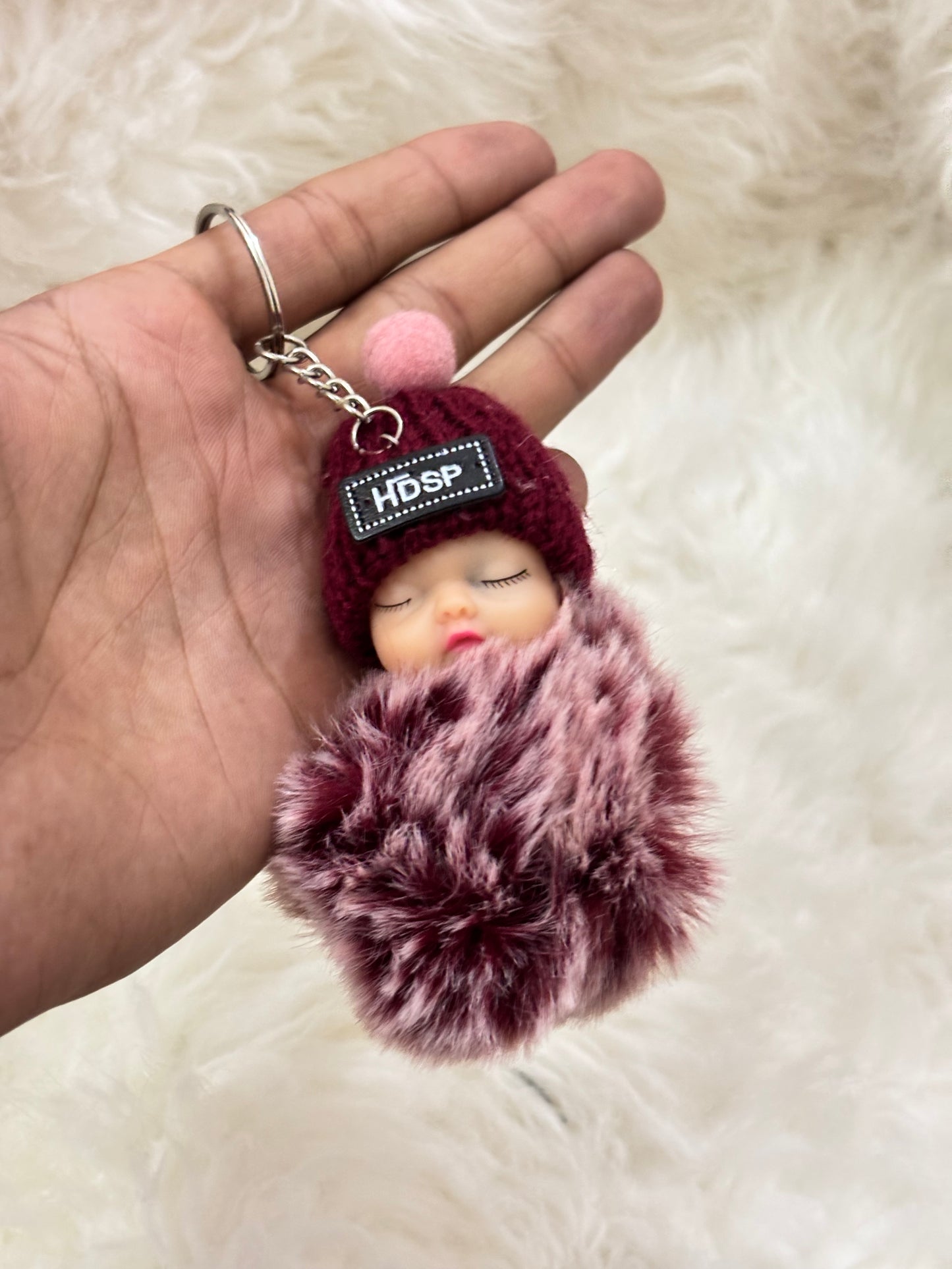 Cute Fur Baby Keychain Maroon