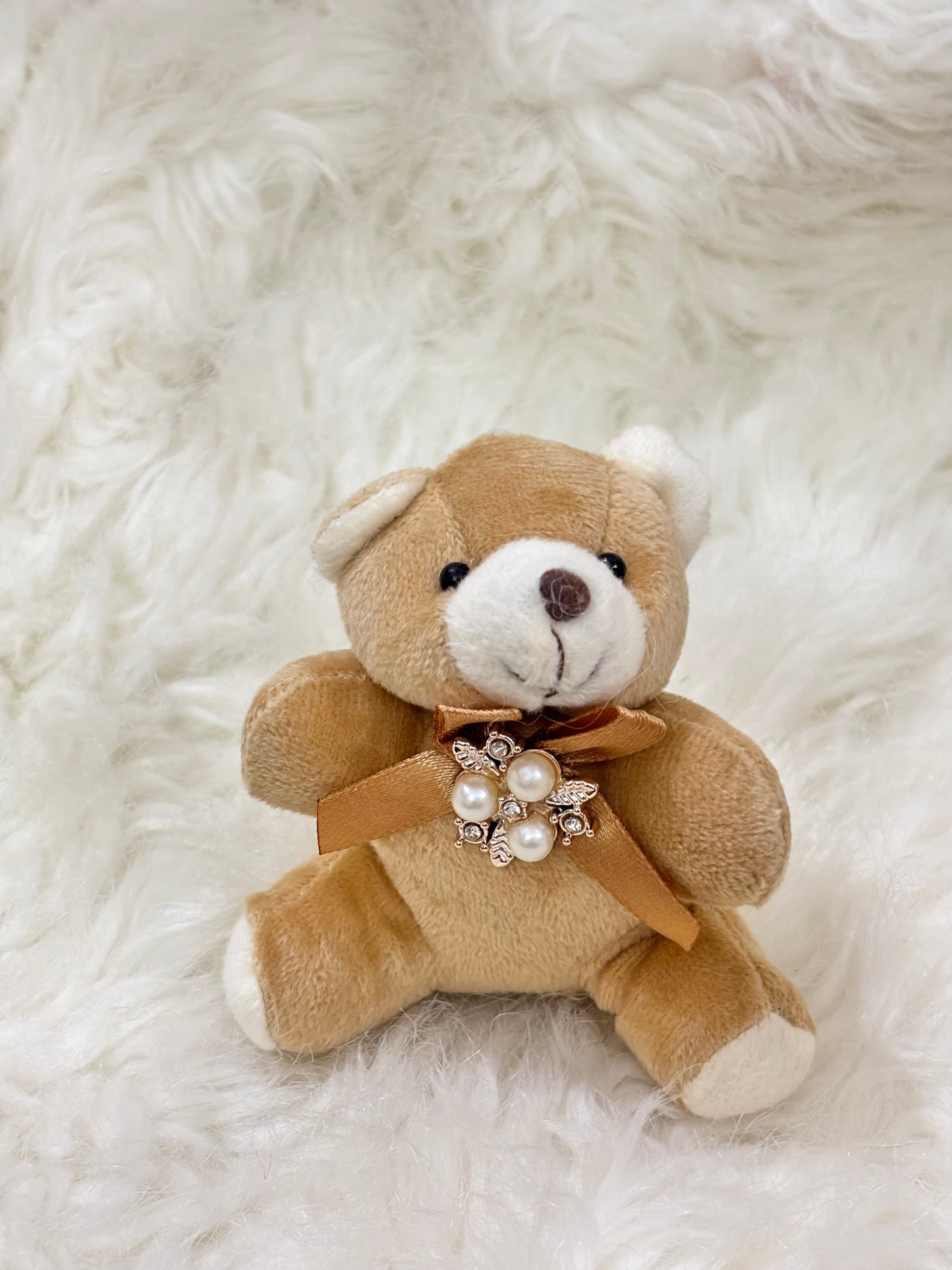 Keychain | Cute Golden Teddy with Pearl Bow