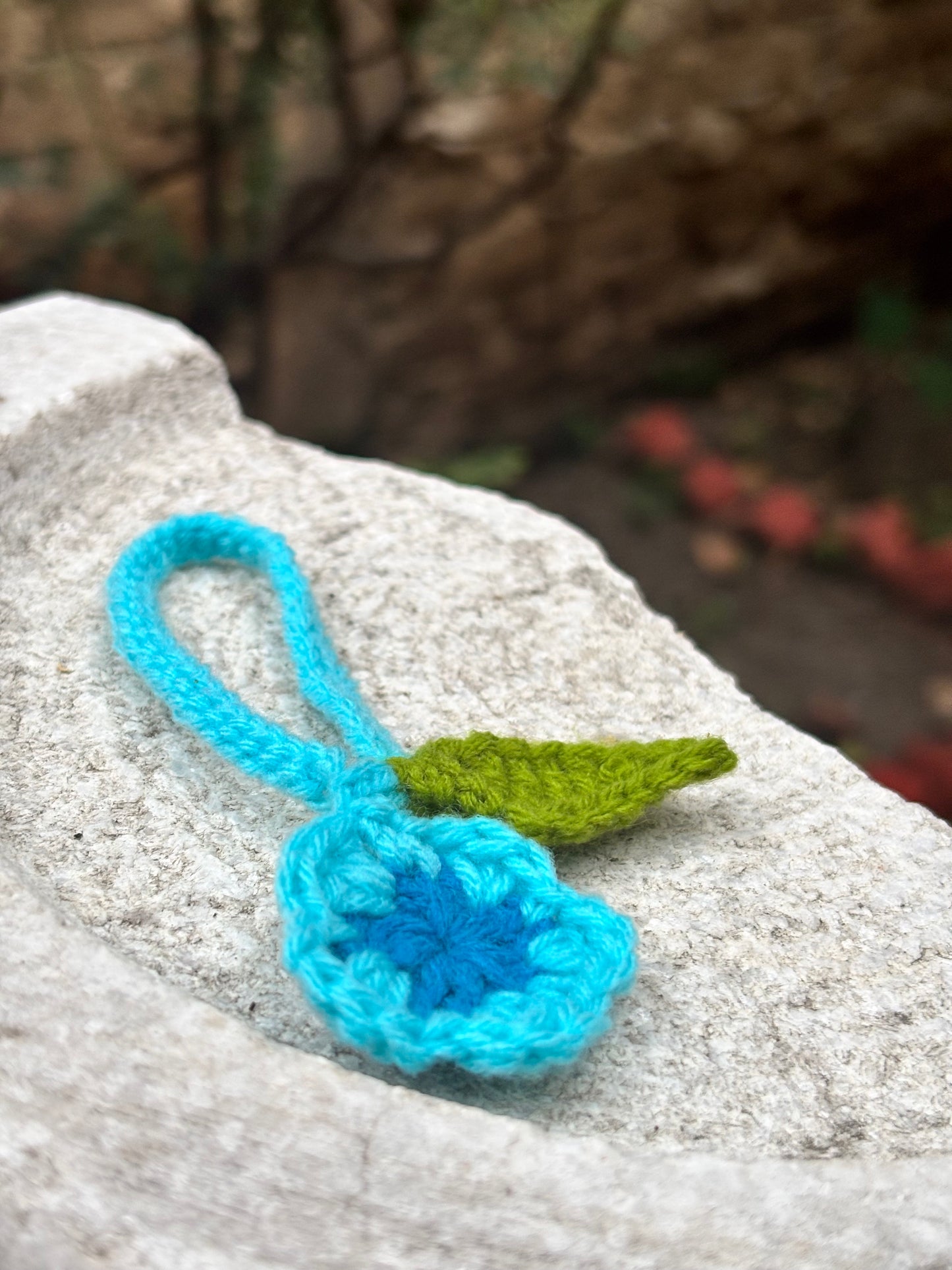Crochet Charm | Cute Blue Charm with Leaf