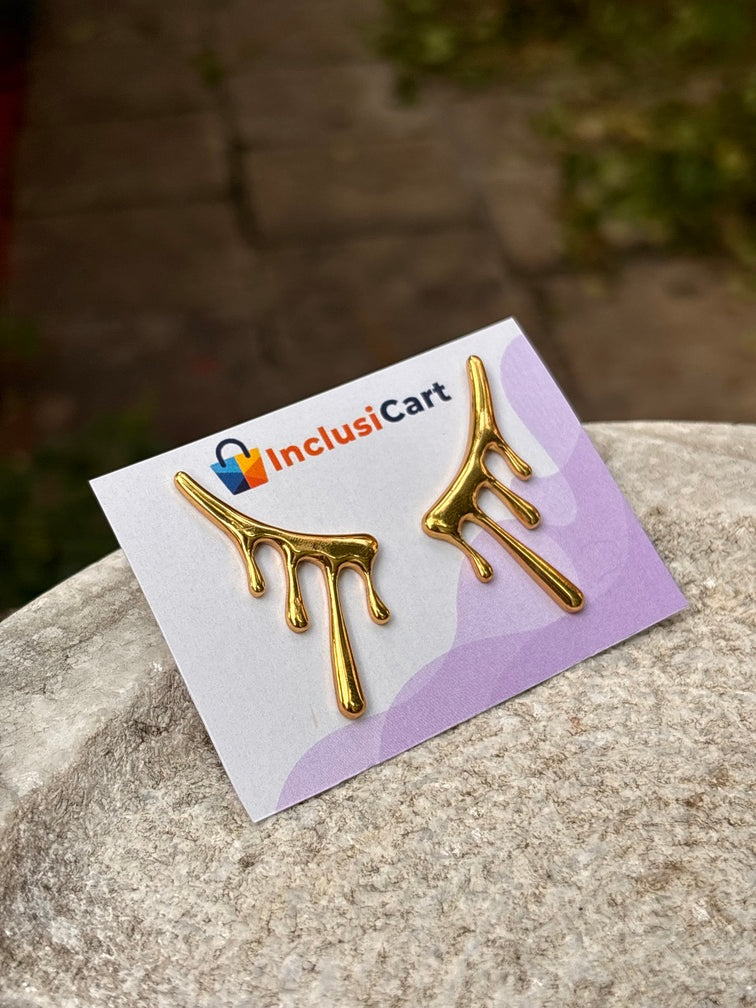 Anti-Tarnish Drip Effect Gold Statement Earrings
