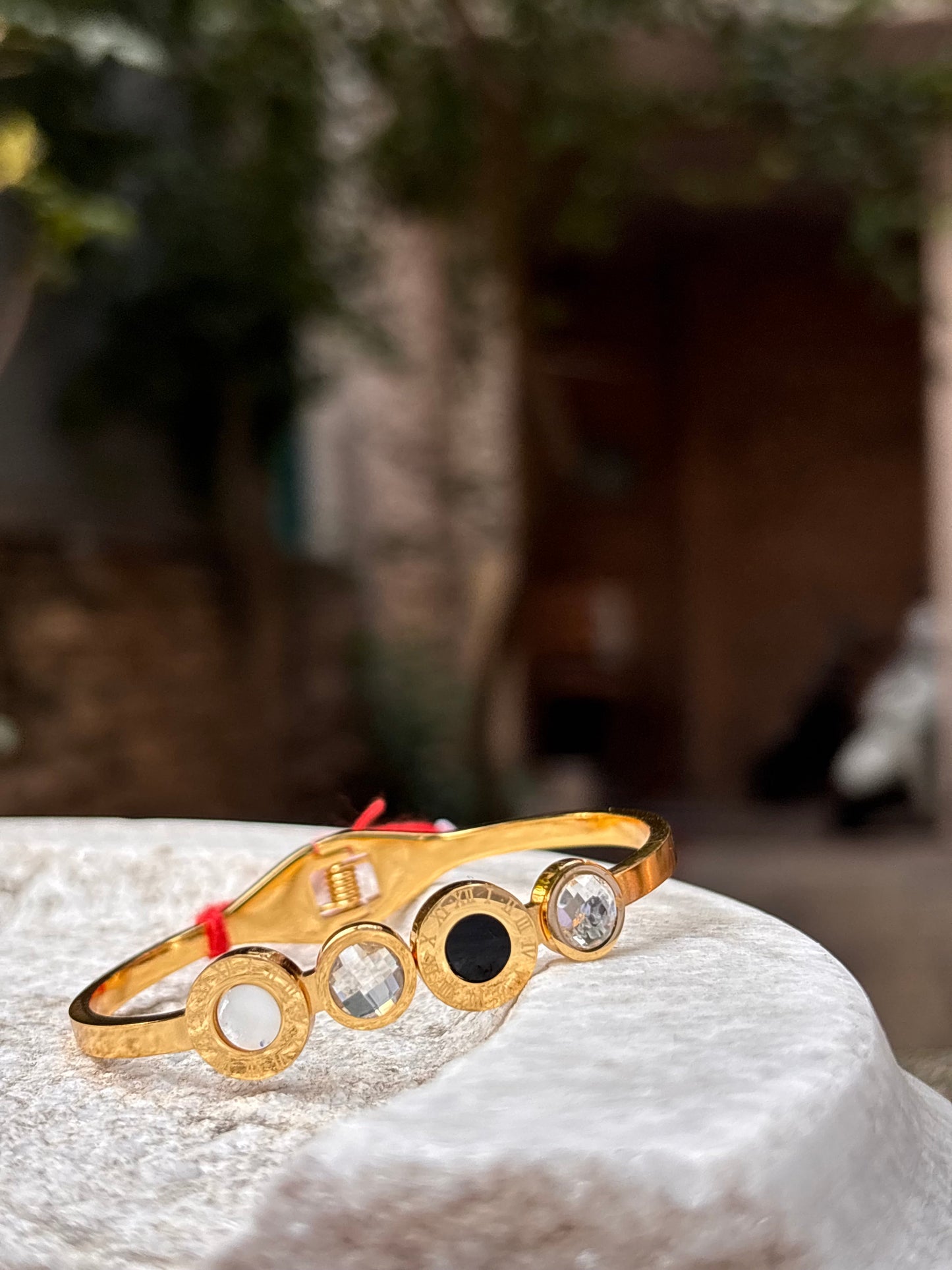 Gold Plated Multi-Stone Circle Design Bangle
