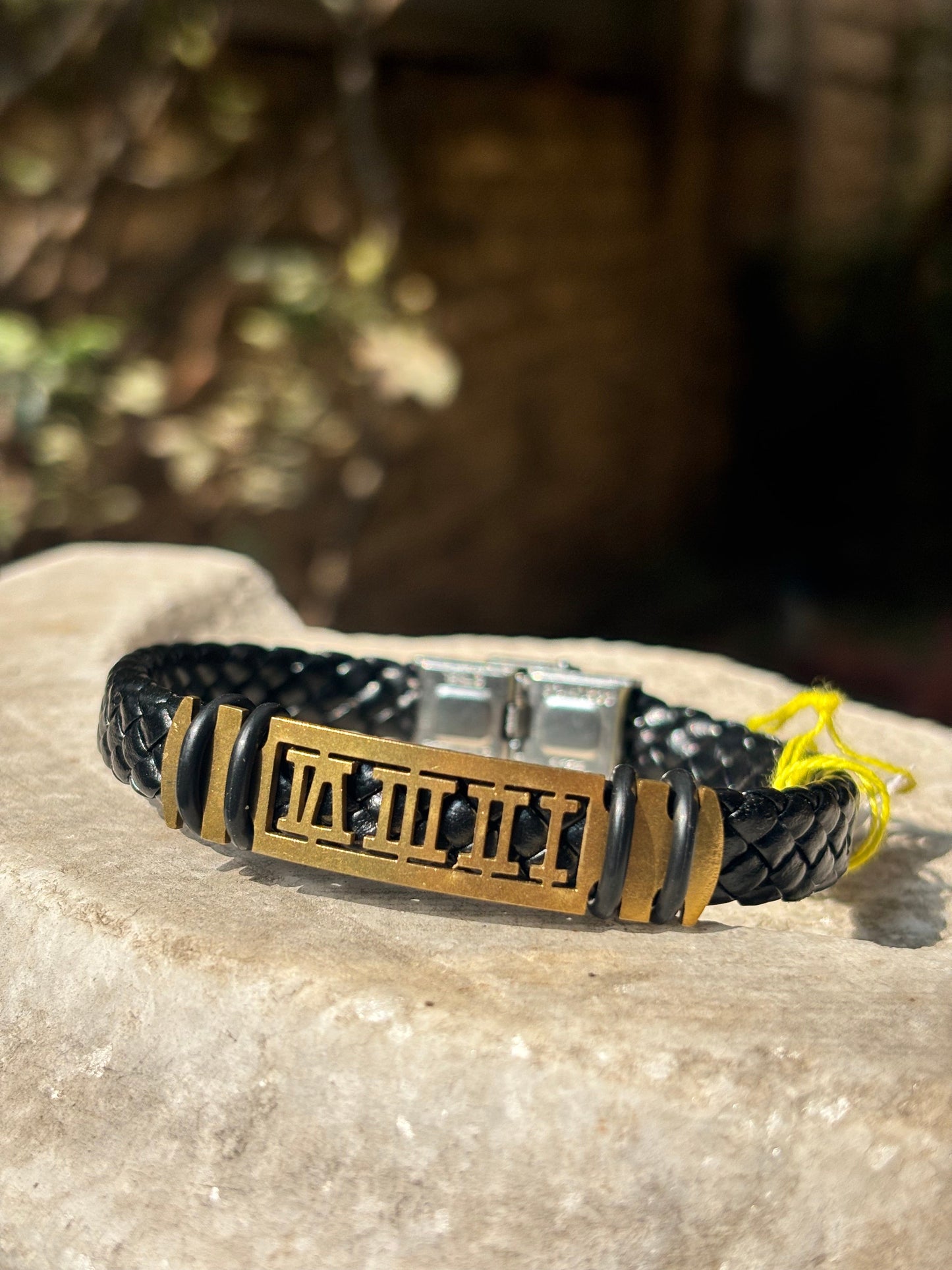 Mens Bracelet | Golden Roman Braided Leather Bracelet