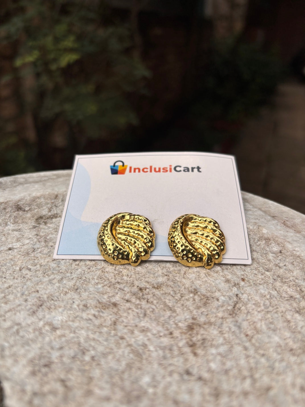 Golden Swirl Textured Anti-Tarnish Stud Earrings