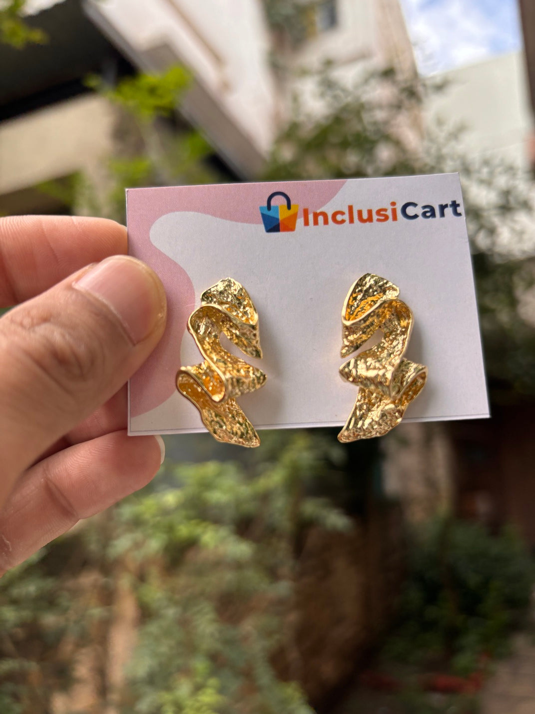 Golden Textured Swirl Anti-Tarnish Earrings