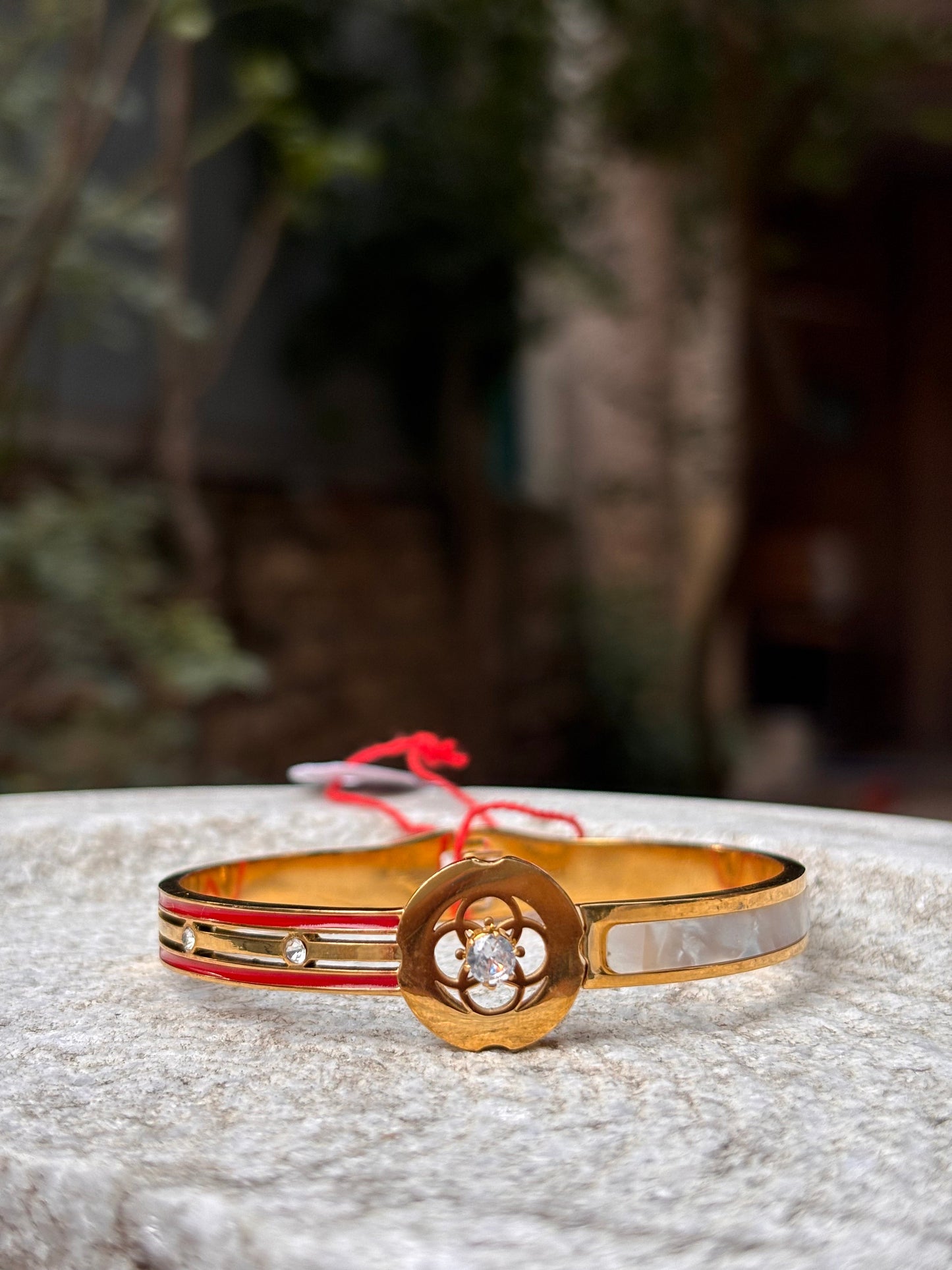 Gold Plated White Inlay & Crystal Centerpiece Bracelet