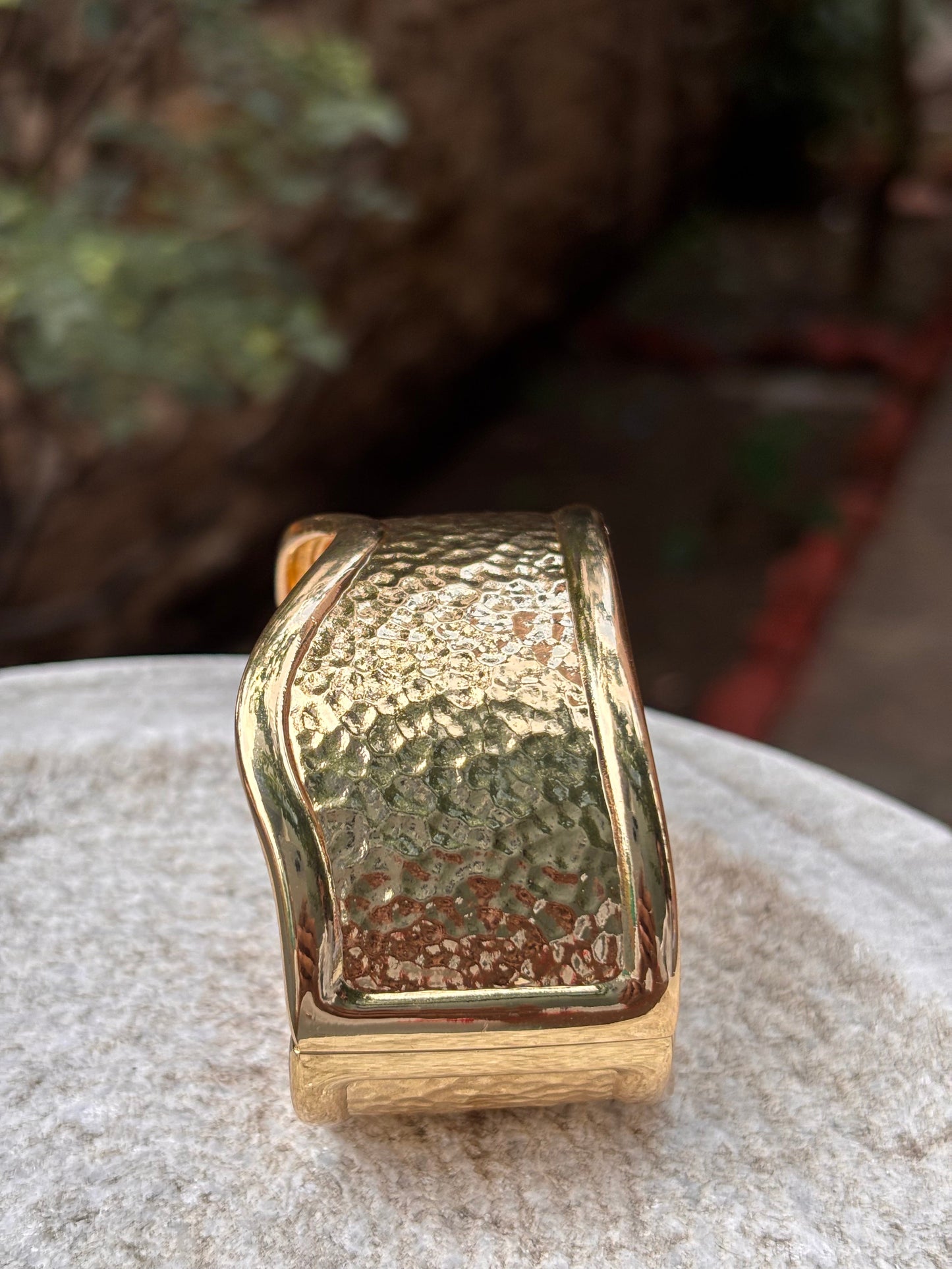 Hammered Texture Wave Design Anti-Tarnish Gold-Plated Cuff Bracelet
