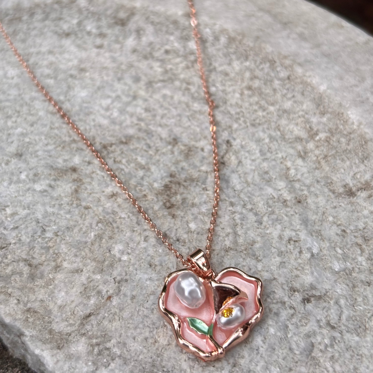 Rose Gold Blossom Heart Pendant