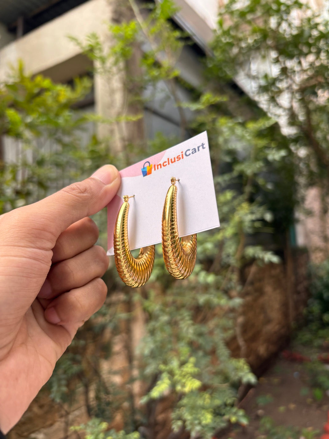 Golden Crescent Anti-Tarnish Hoop Earrings