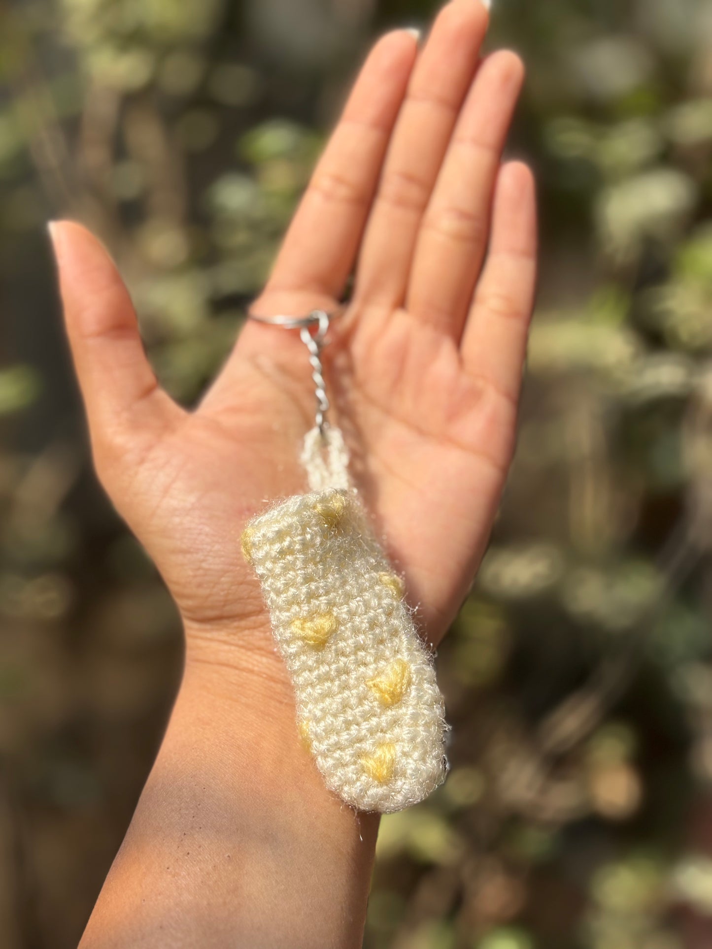 Crochet Lipstick Holder | White Handmade Holder with Yellow Heart