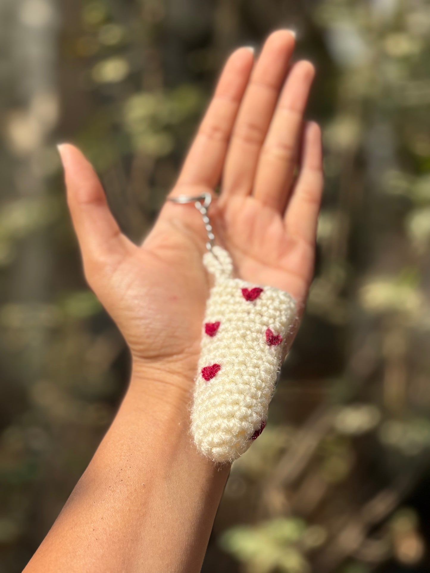 Crochet Lipstick Holder | White Handmade Holder with Red Heart