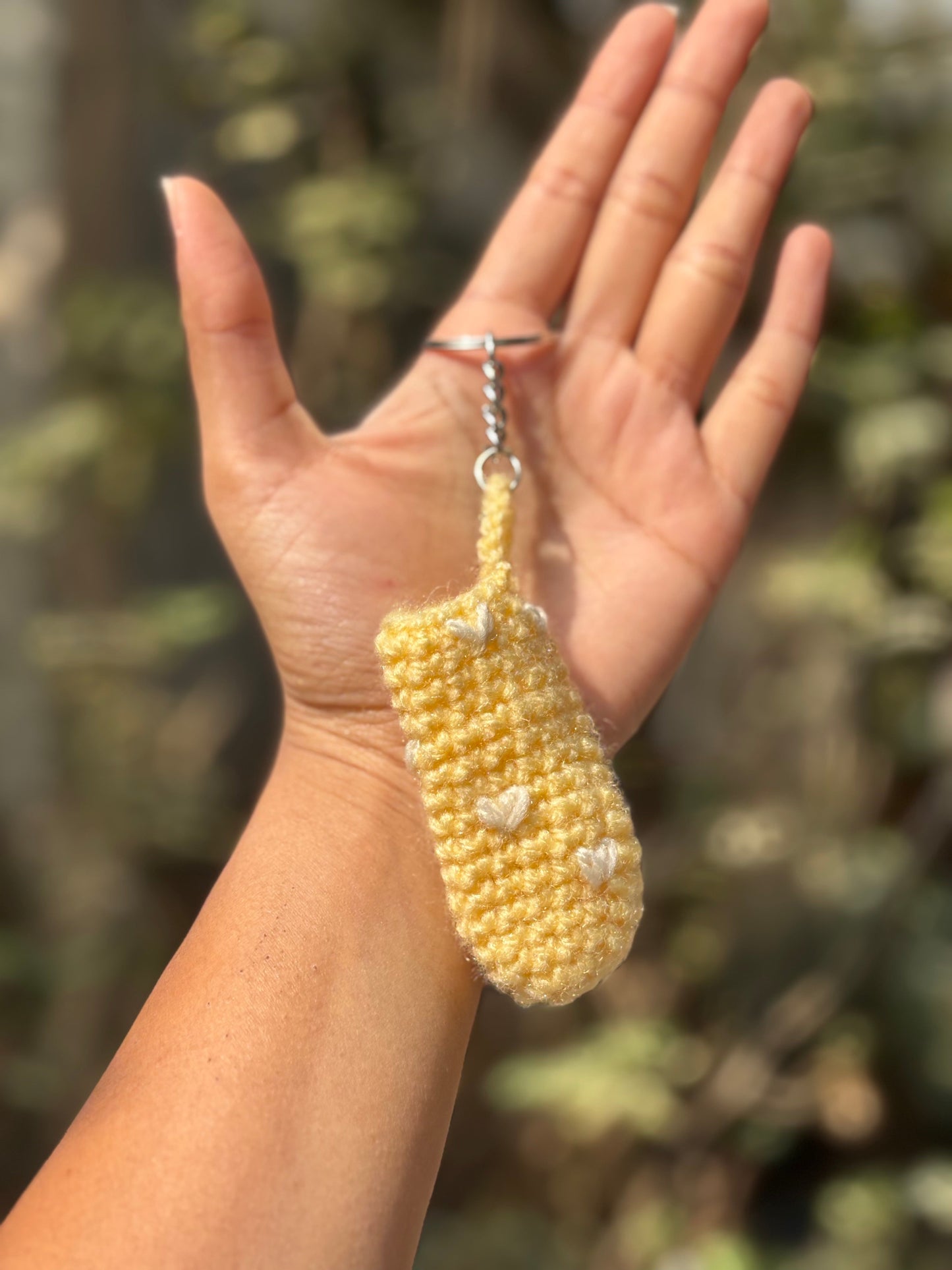 Crochet Lipstick Holder | Yellow Handmade Holder with White Heart