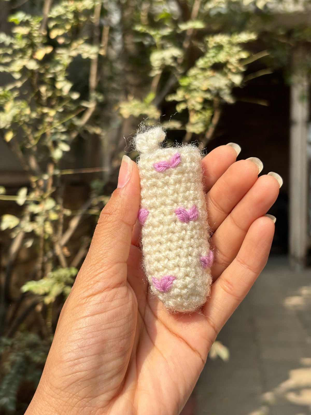Crochet Lipstick Holder | White Handmade Holder with Lavender Heart