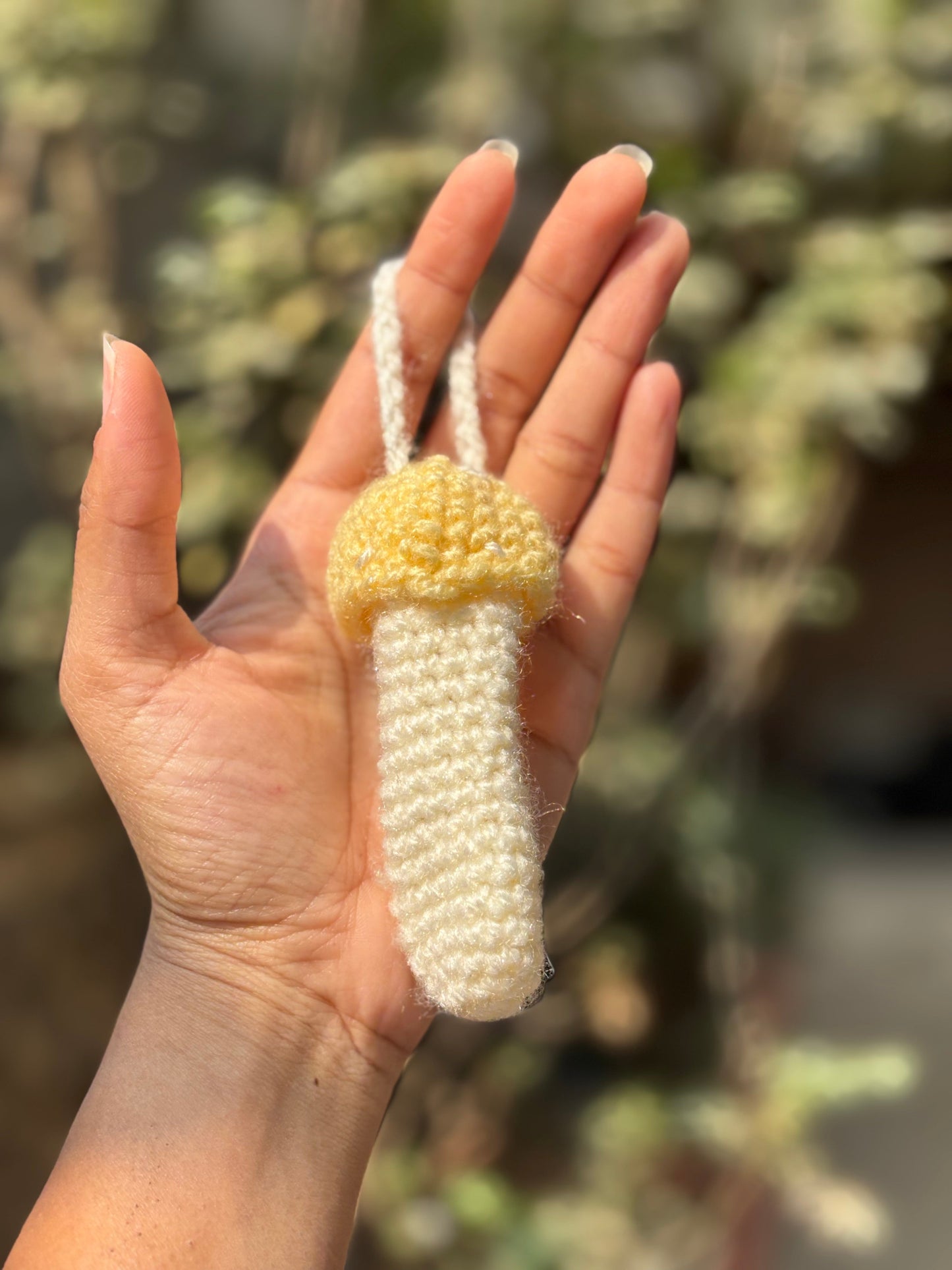 Crochet Lipstick Holder | Mushroom Design White Holder with Yellow Top