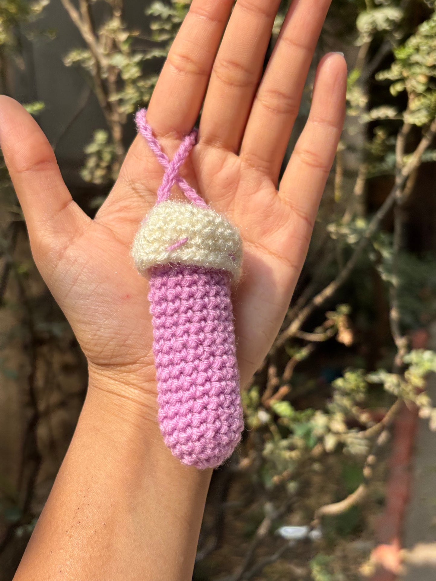 Crochet Lipstick Holder | Mushroom Design Lavender Holder with White Top