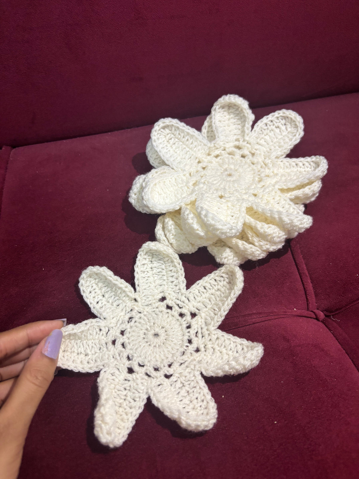 Crochet Flower Tea Coaster | White | Per Patch