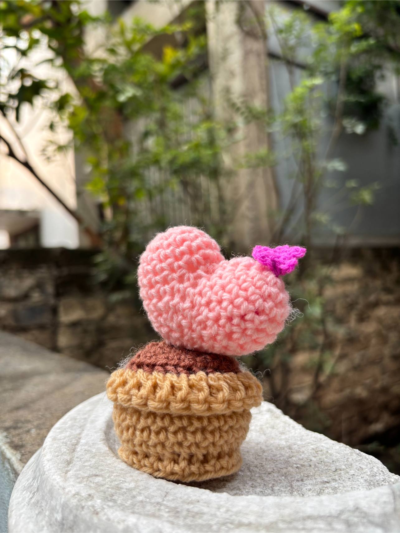 Crochet Pot | Baby Pink Rose Heart