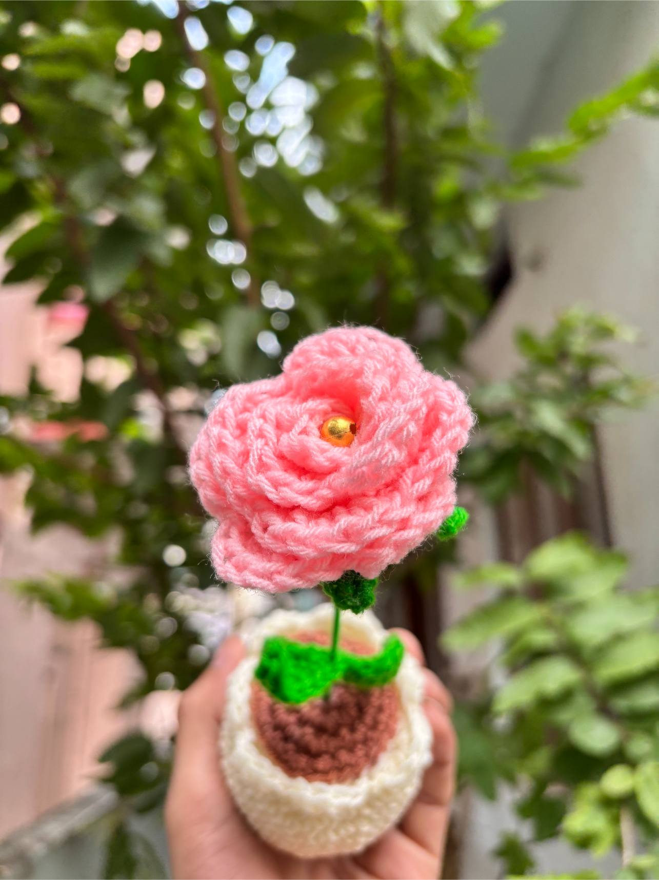 Crochet Pot | Baby Pink Rose