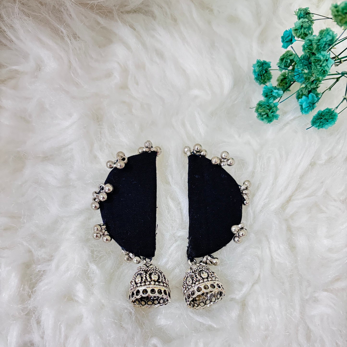 Black Semicircular Earrings with jhumka