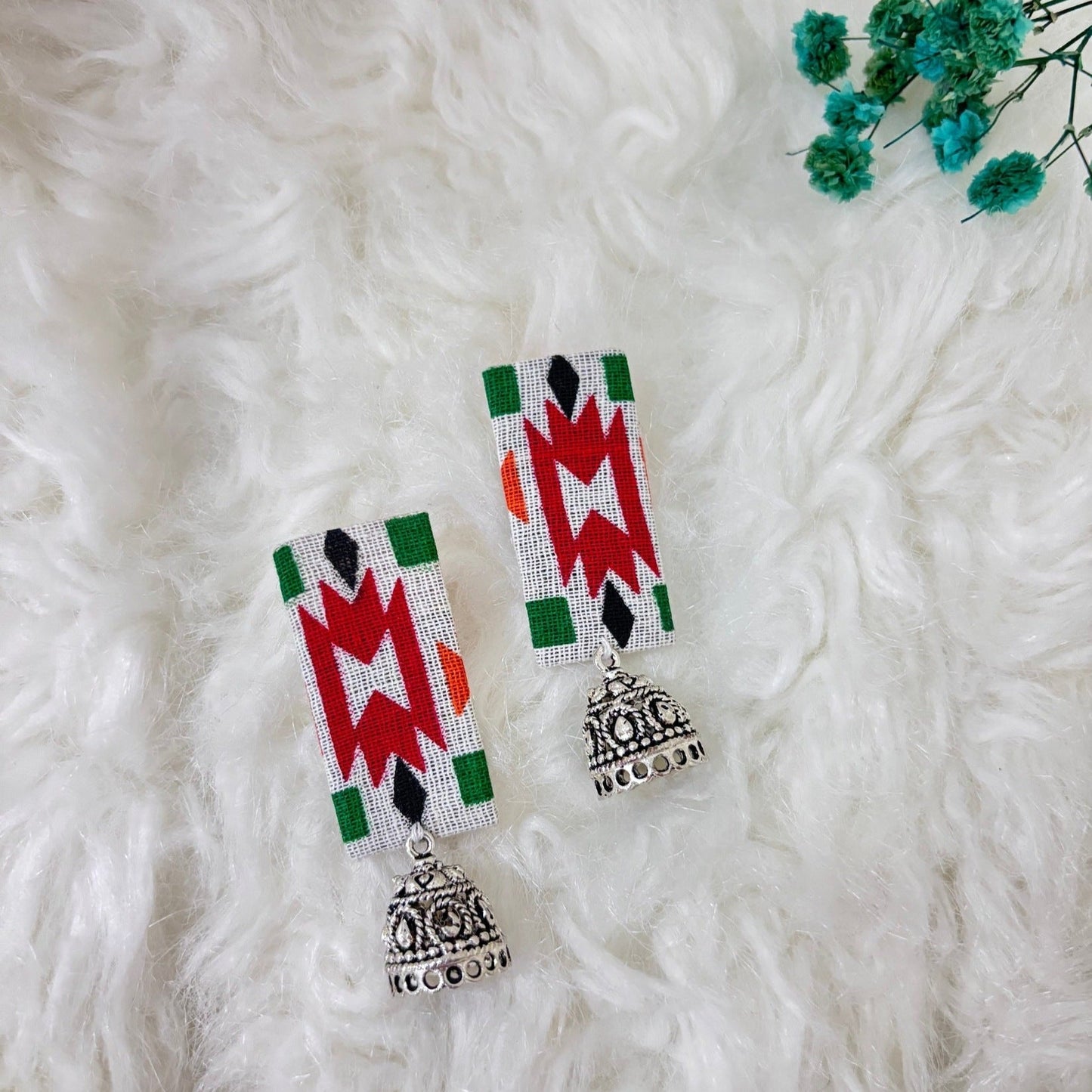 Handcrafted fabric earrings with jhumka