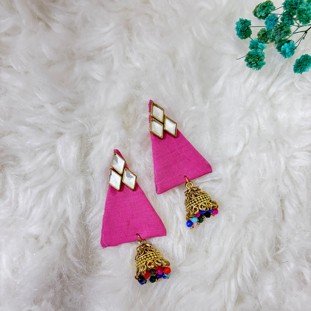 Kundan Hanging Fabric Earrings
