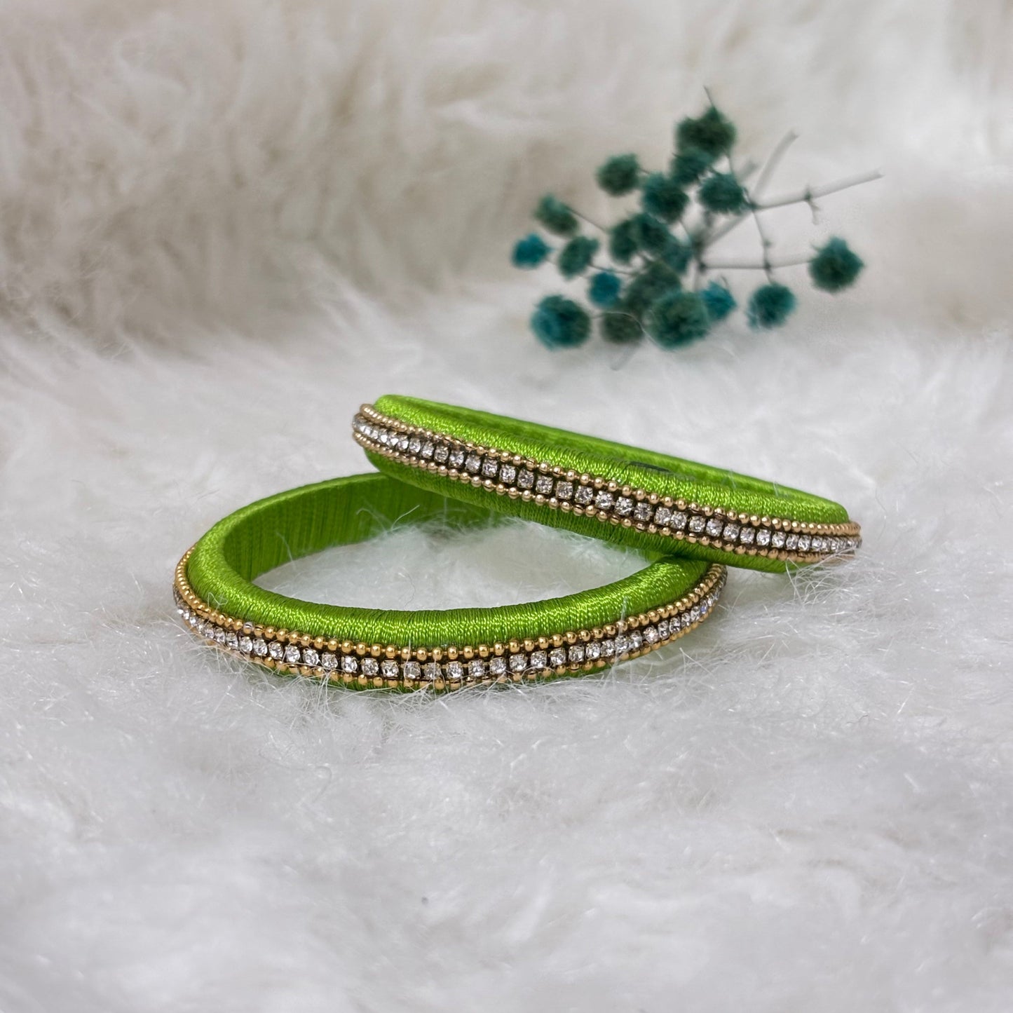 Elegant Stone Work Thread Bangles Green