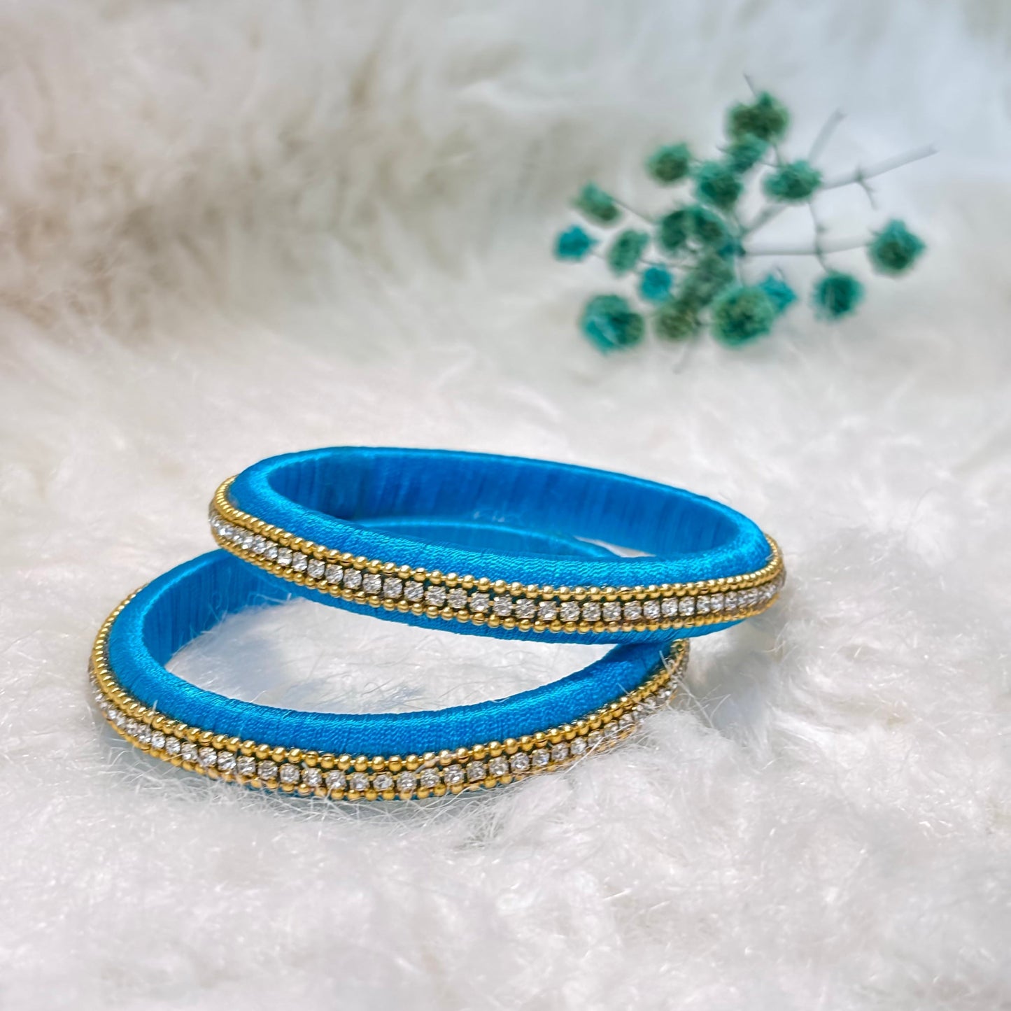 Elegant Stone Work Thread Bangles Blue