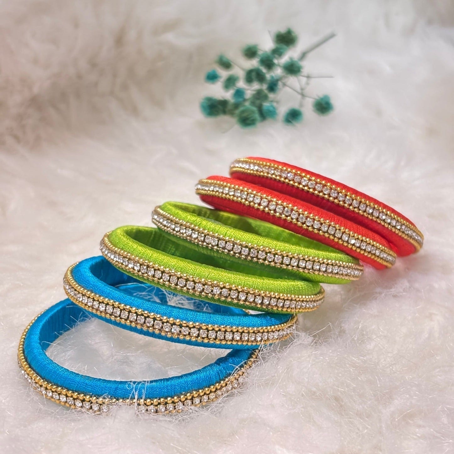 Elegant Stone Work Thread Bangles | Set of 6